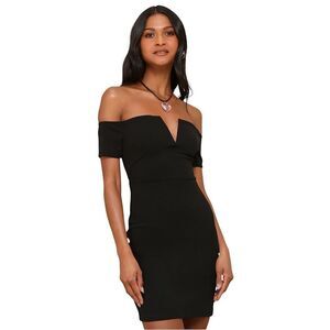 Lulus Cheers to This Black Off the Shoulder Dress Bodycon Size Small